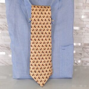 Michiko Koshino Neck Tie Mens Brown Yellow Geometric Silk Light Luxury JAPAN